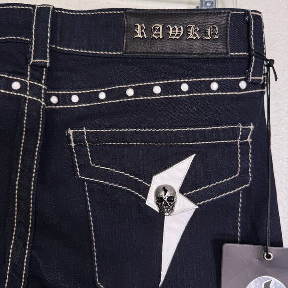 Y2K Jeans Womens 29 Skull Studded Low Rise Grunge Rawkn Denim by Key Closet NEW - Picture 11 of 16